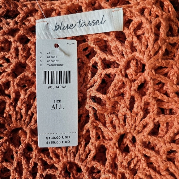 Blue Tassel Anthropologie Crochet Fringe Tank Tunic Coverup Dress, Tangerine, OS - Picture 9 of 11